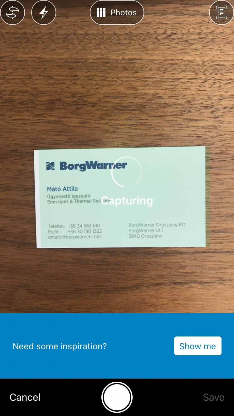 Evernote névjegy szkennelés